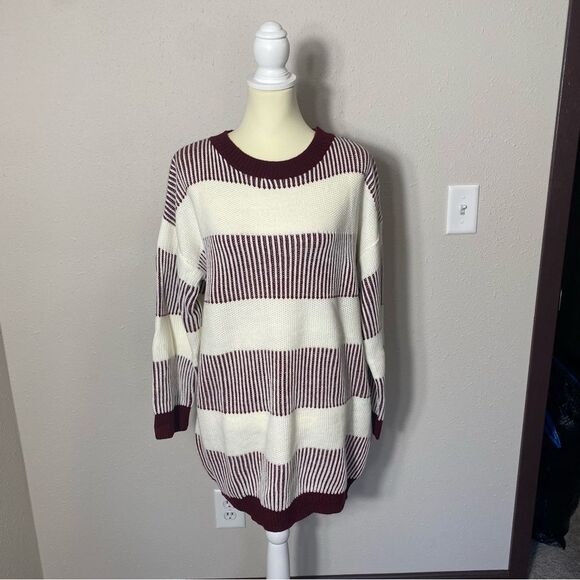 NWT Cupshe Striped Burgundy & White Knit Sweater Tunic / Dress Women's Size M - Picture 16 of 16